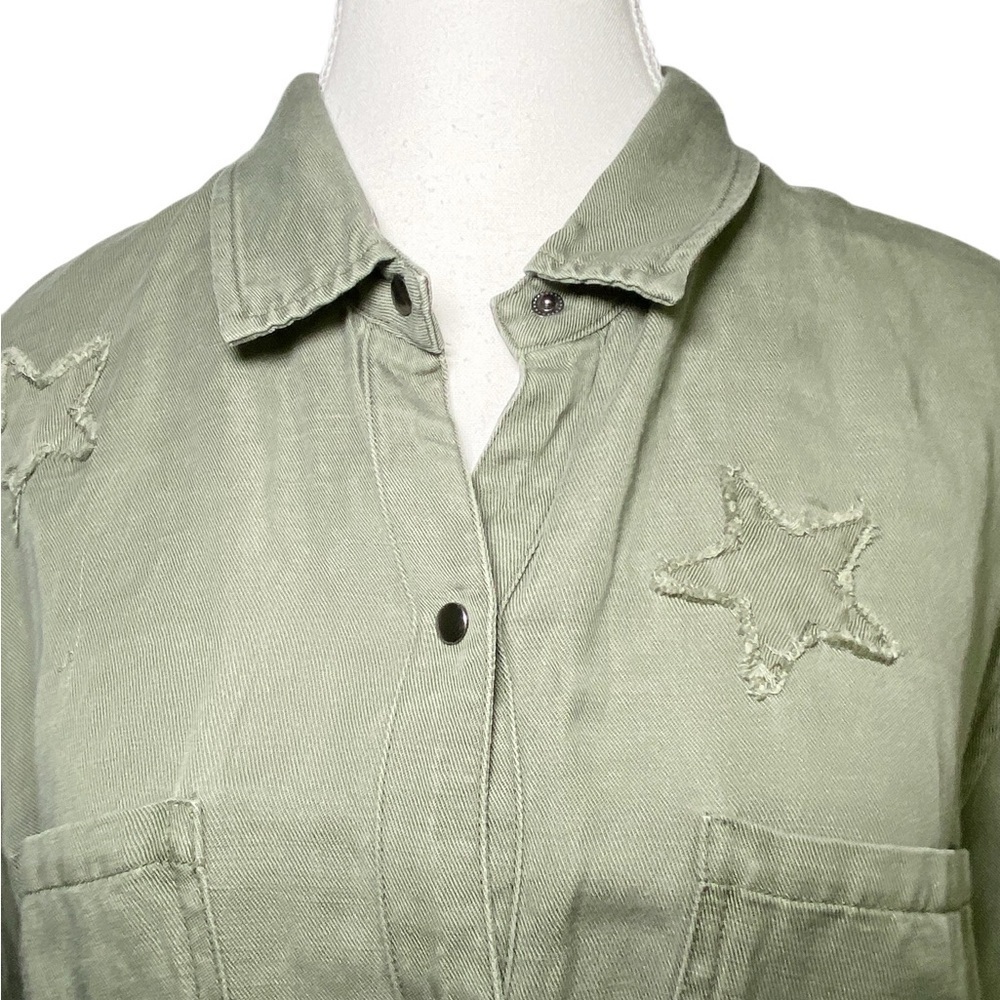 Rails Linen Marcel Sage with Stars Shirt Jacket Long Sleeve Button Down Green - Picture 4 of 16